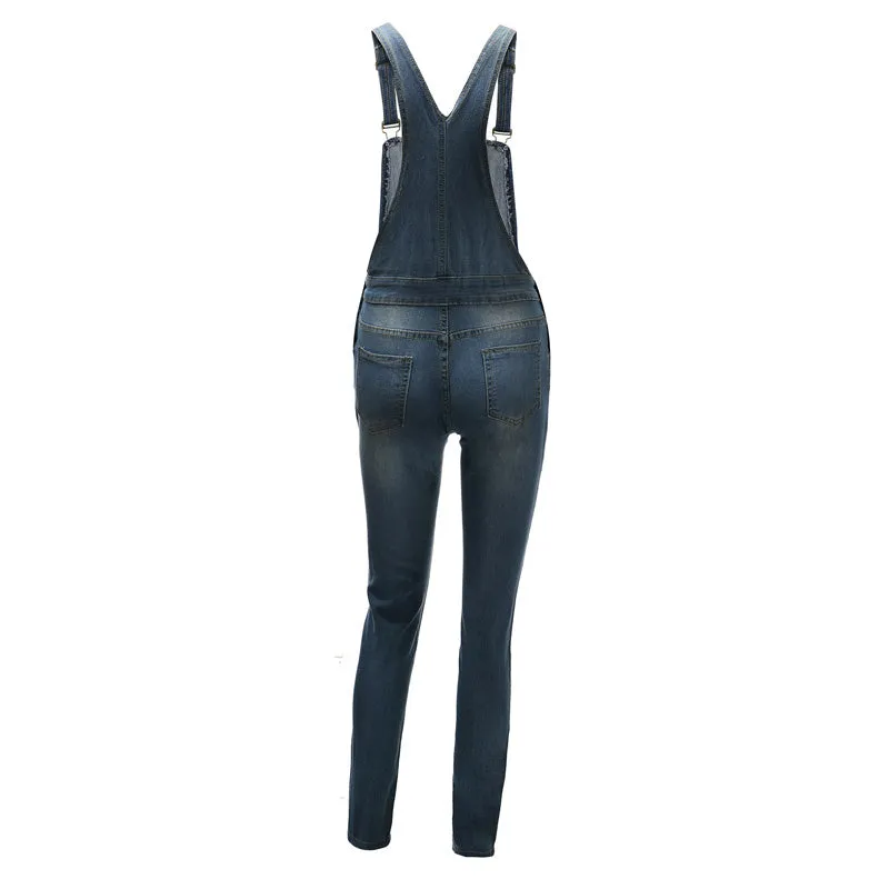 Women's Overalls Ripped Jeans Denim Trousers Skinny Jumpsuits