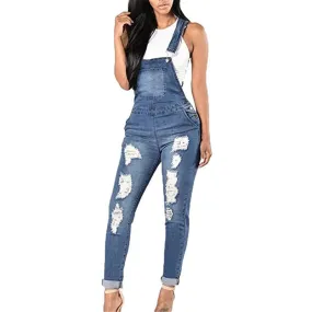 Women's Overalls Ripped Jeans Denim Trousers Skinny Jumpsuits