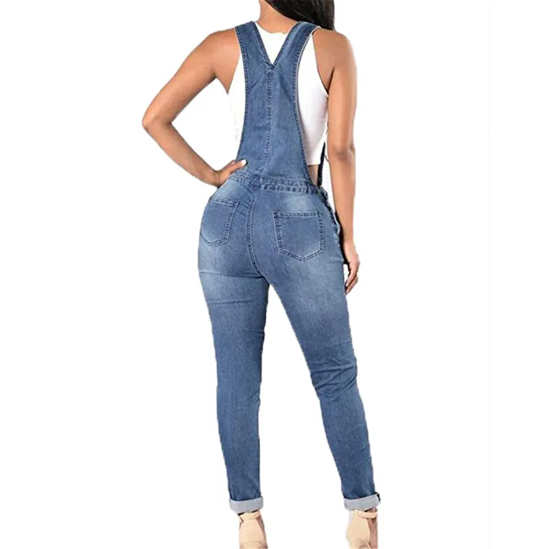 Women's Overalls Ripped Jeans Denim Trousers Skinny Jumpsuits