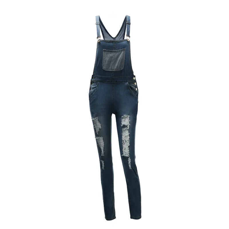 Women's Overalls Ripped Jeans Denim Trousers Skinny Jumpsuits