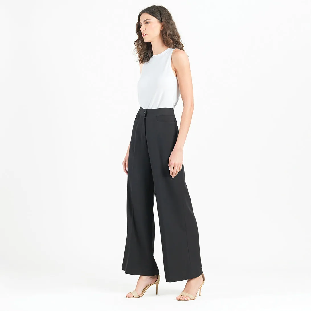 Woven Twill - Zip Closure Wide Leg Pocket Trouser - Black - Limited Sizes!