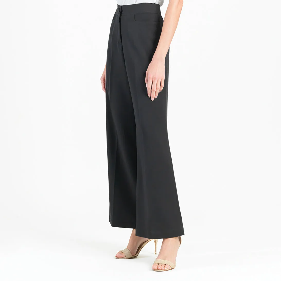 Woven Twill - Zip Closure Wide Leg Pocket Trouser - Black - Limited Sizes!